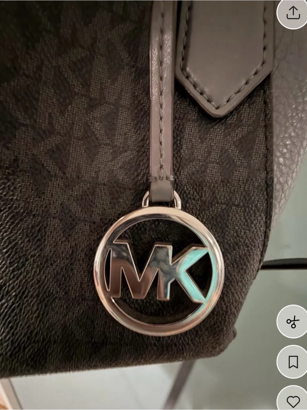 Michael Kors Black and Gray Logo Satchel with MK Charm